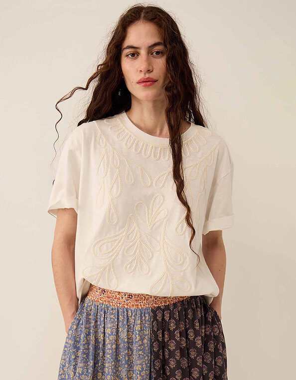 East Florence Floral Embroidered T-shirt, Ivory (IVORY), large