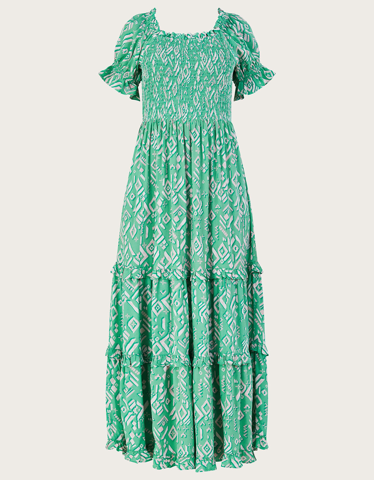 Gigi Print Bardot Maxi Dress in Sustainable Viscose Green