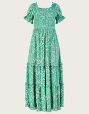 Gigi Print Bardot Maxi Dress, Green (GREEN), large