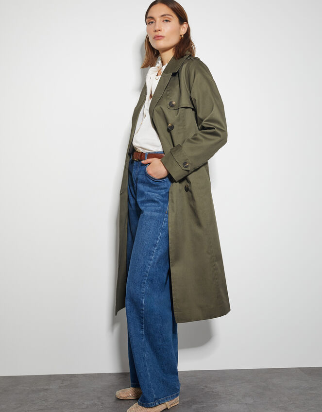 Matilda Midi Trench Coat, Green (KHAKI), large