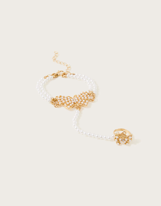 Pearl Butterfly Linked Bracelet and Ring Set, , large