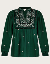 Posie Paisley Embroidered Blouse, Green (GREEN), large