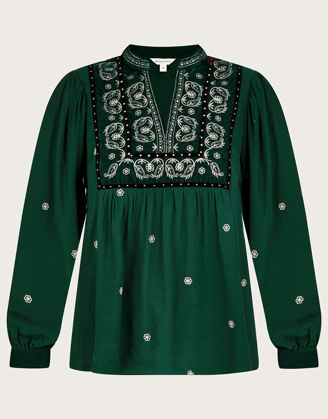 Posie Paisley Embroidered Blouse, Green (GREEN), large
