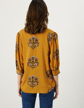 Floral Smock Crop Sleeve Blouse in LENZING™ ECOVERO™ , Yellow (OCHRE), large