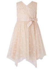Snowdrop Floral Glitter Hanky Hem Dress, Pink (PINK), large