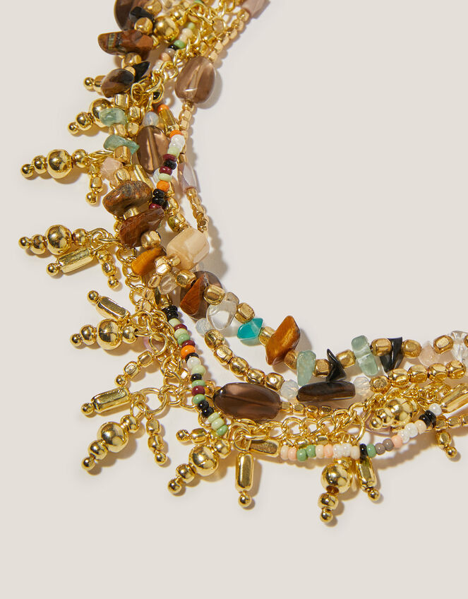 Gemstone Bead Tassel Necklace, , large