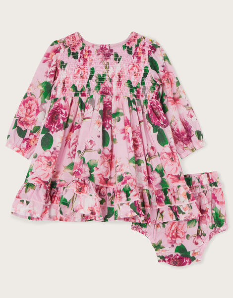 Newborn Floral Shirred Dress and Brief Set Pink, Pink (PINK), large