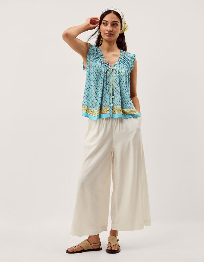 Millie Print Frill Top, Blue (PALE BLUE), large