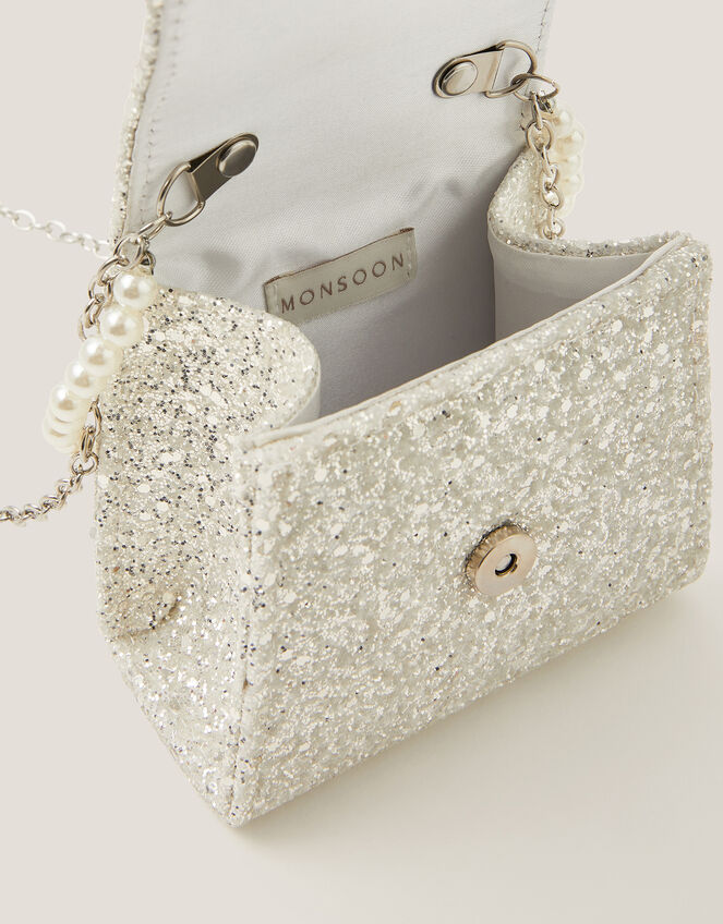 Glitter Pearl Bow Handbag & Hair Clips Set, , large