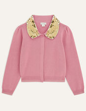 Sequin Collar Cardigan, Pink (PINK), large