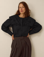 Eliana Embroidered Square Collar Shirt, Black (BLACK), large