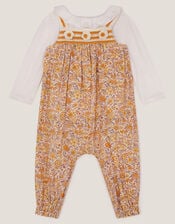 Baby Frill Blouse and Floral Romper Set, Yellow (YELLOW), large