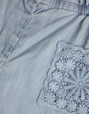 Wide Leg Chambray Pants, Blue (BLUE), large