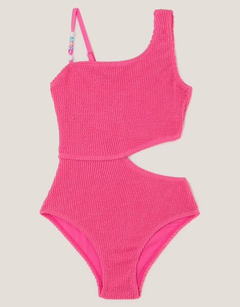 Asymmetrical Crinkle Textured Swimsuit, Pink (PINK), large