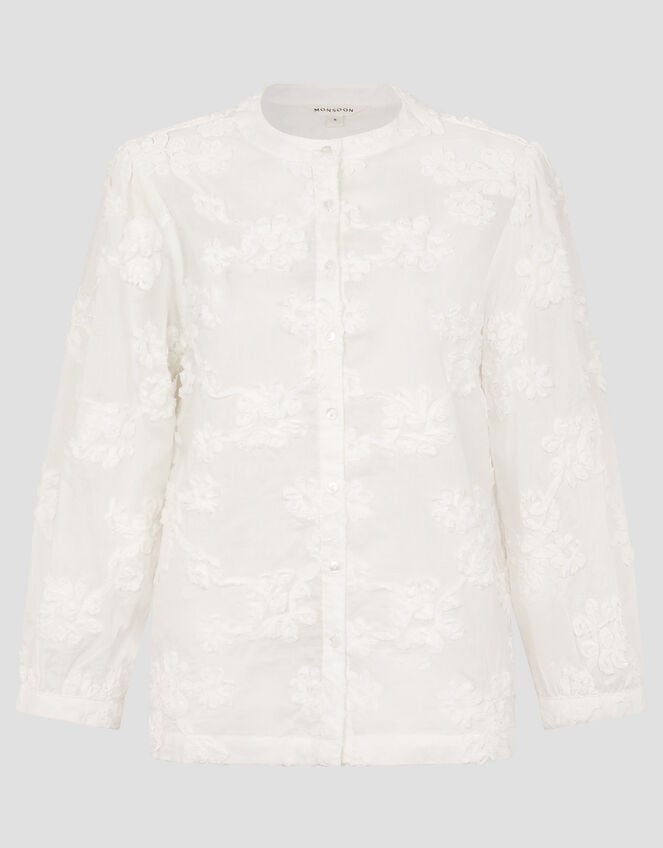 Blair Floral Cornelli Cotton Blouse, Ivory (IVORY), large