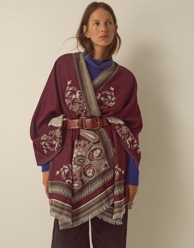 Crissy Jacquard Poncho, Red (BERRY), large