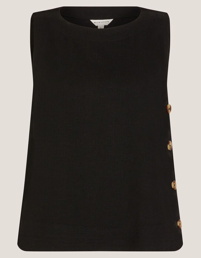Lucy Linen Blend Button Tank Top, Black (BLACK), large