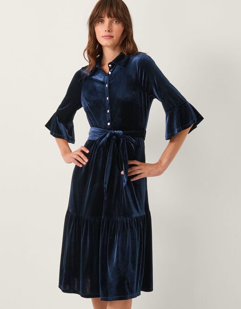 Tanya Velvet Midi Shirt Dress, Blue (MIDNIGHT), large
