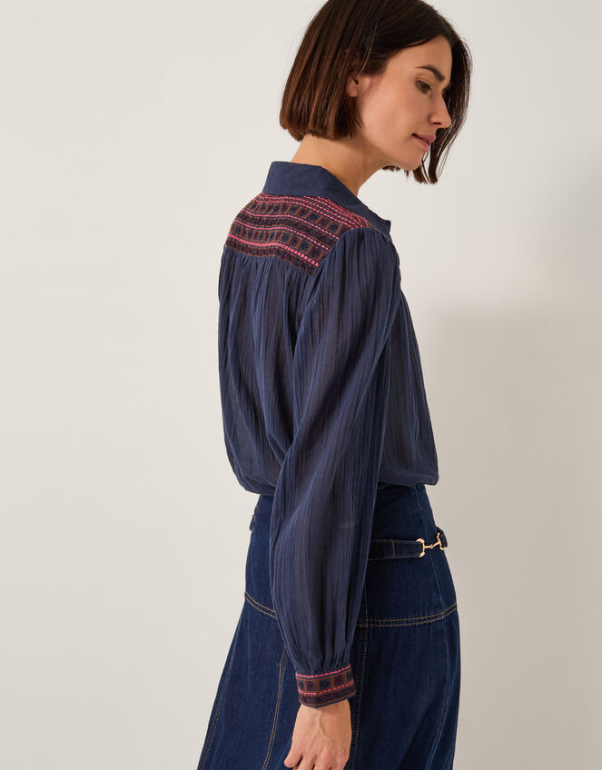 Felicity Embroidered Cotton Shirt, Blue (NAVY), large