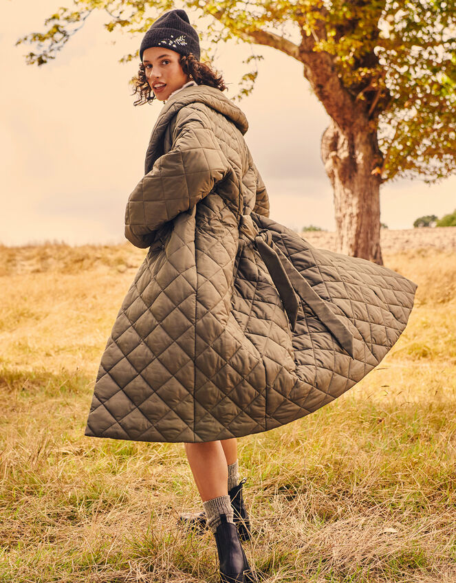 Penelope Belted Quilted Coat with Recycled Polyester, Brown (BROWN), large