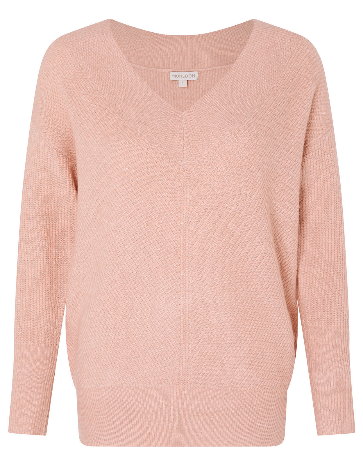 Georgina V Neck Rib Knit Jumper Pink
