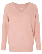 Georgina V-Neck Rib Knit Jumper, Pink (PINK), large