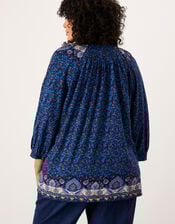 Longline Floral Heritage Jersey Top, Blue (NAVY), large