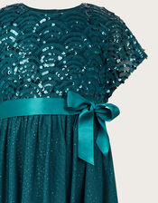 Truth Cape Sleeve Deco Sequin Dress, Teal (TEAL), large