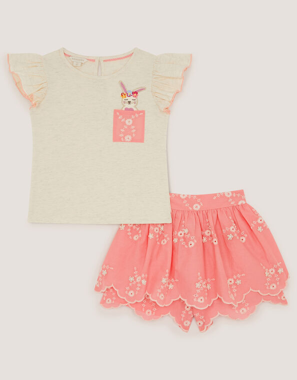 Bunny T-Shirt & Broderie Skort Set, Pink (PINK), large