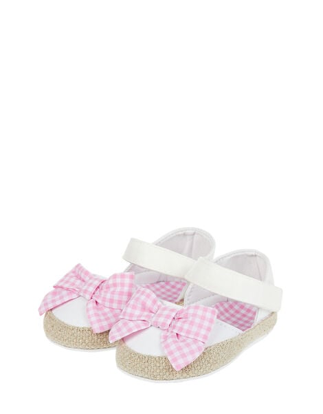 Baby Gingham Bow Espadrille Bootie Shoes Ivory, Ivory (IVORY), large