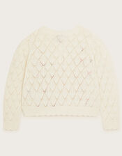 Floral Pointelle Cardigan, Ivory (IVORY), large