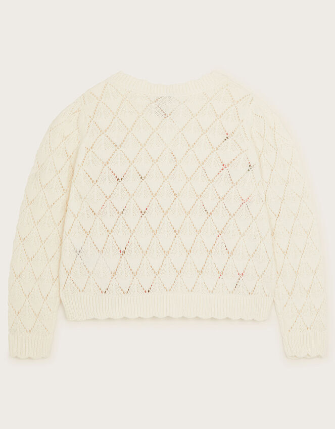 Floral Pointelle Cardigan, Ivory (IVORY), large