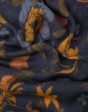 Princella Floral Print Scarf, Blue (NAVY), large