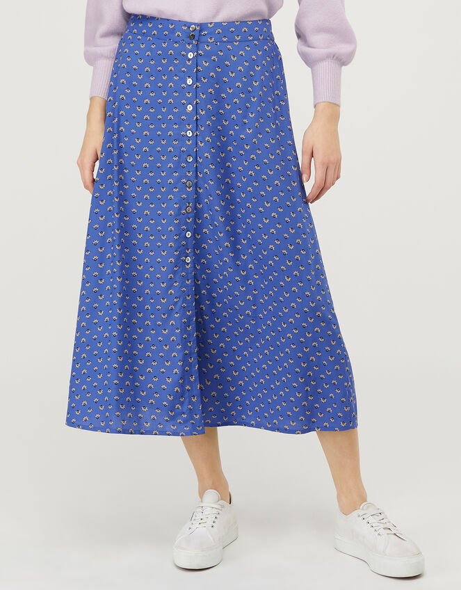 Rhiannon Floral Midi Skirt in LENZING&trade; ECOVERO&trade;, Blue (BLUE), large