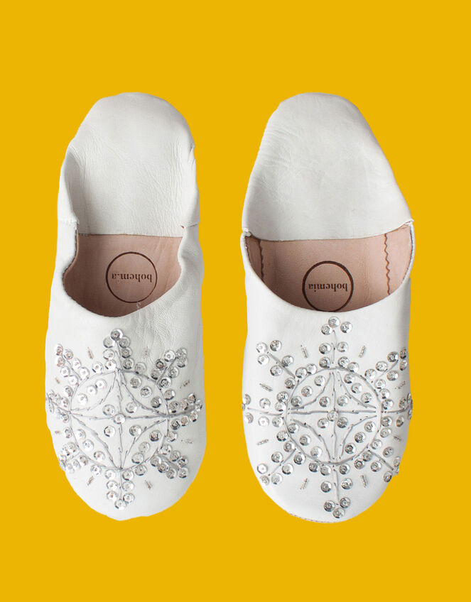 Bohemia Design Moroccan Babouche Sequin Slippers, White (WHITE), large