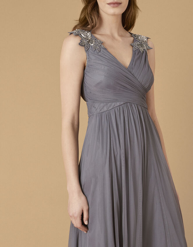 Mischa Embellished Tulle Maxi Dress, Grey (GREY), large
