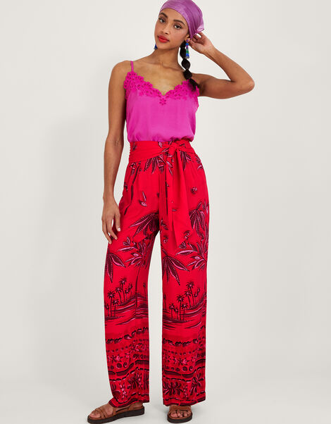 Pedra Palm Print Trousers Red, Red (RED), large