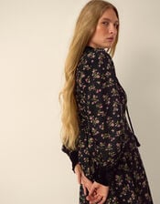 Monsoon x Queens of Archive Lola Velvet Bib Floral Corduroy Maxi Dress​, Black (BLACK), large