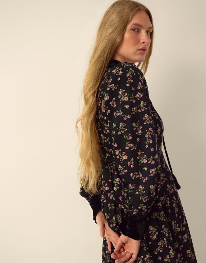 Monsoon x Queens of Archive Lola Velvet Bib Floral Corduroy Maxi Dress​, Black (BLACK), large
