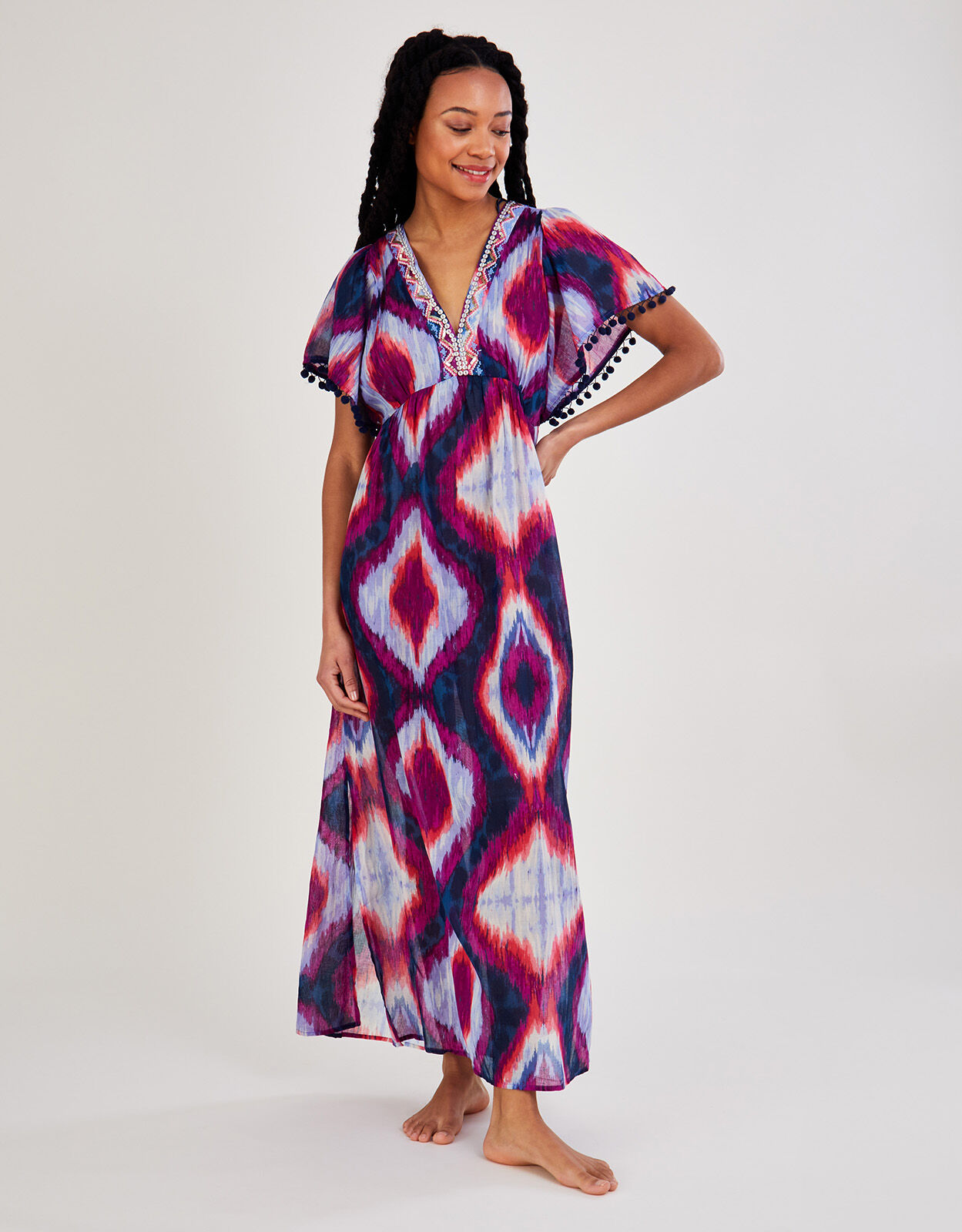 Premium Ikat Maxi Kaftan Dress Purple 