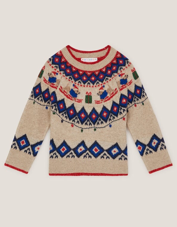 Christmas Snow Dog Fair Isle Sweater, Cream (CREAM), large