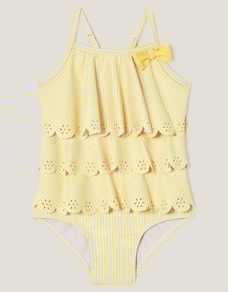 Baby Tiered Frill Stripe Swimsuit, Yellow (YELLOW), large