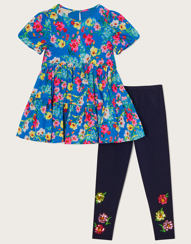 Floral Tunic and Leggings Set, Blue (BLUE), large