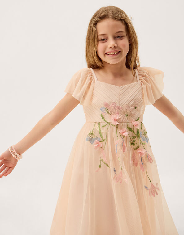 Estella Floral Embroidered Party Dress, Orange (PEACH), large