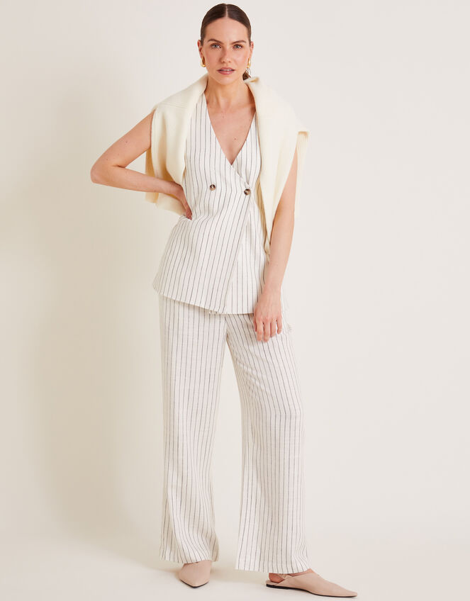 Sara Linen Blend Stripe Waistcoat, Ivory (IVORY), large