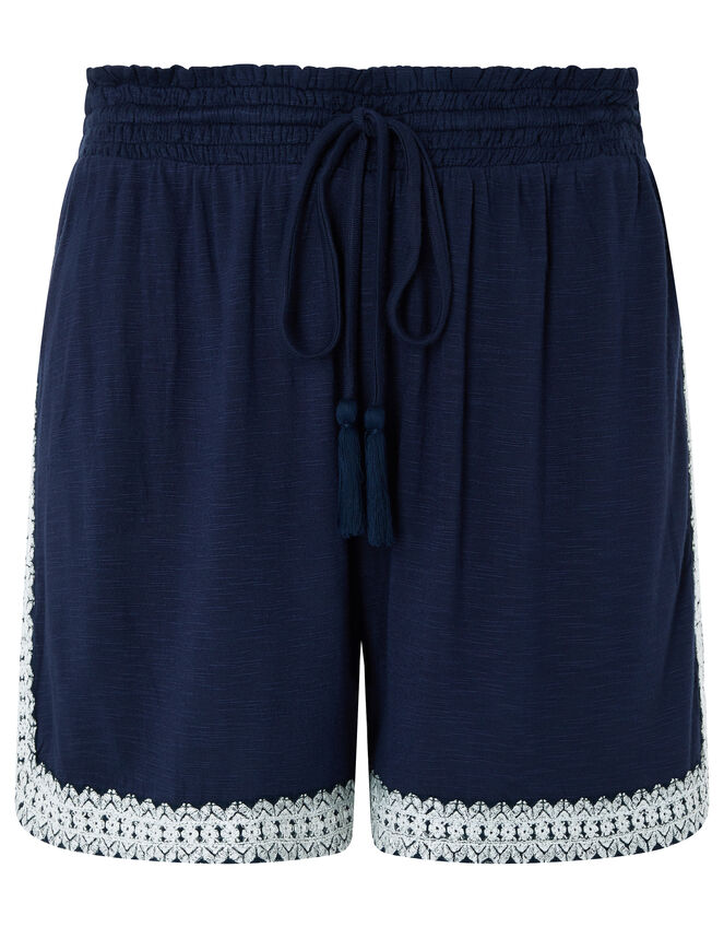 Madara Jersey Embroidered Shorts in LENZING™ ECOVERO™ Blue | Shorts |  Monsoon