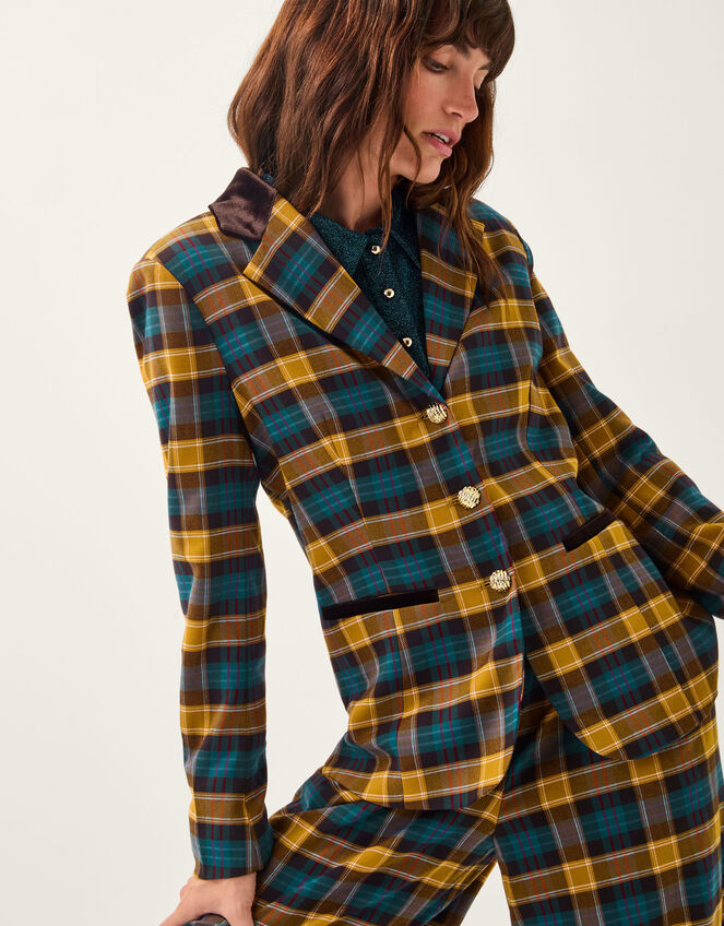 Monsoon x Sarah Corbett-Winder Tartan Blazer, Yellow (YELLOW), large