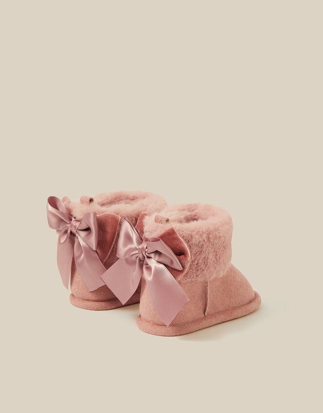 Baby Bow Faux Suede Booties, Pink (PINK), large