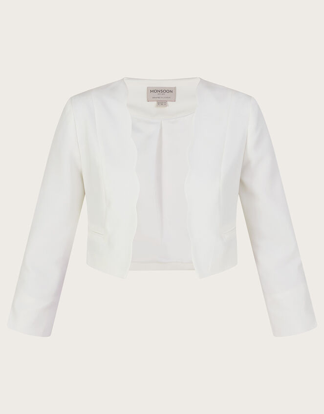 Hortensia Scallop Crop Jacket with Recycled Polyester, Ivory (IVORY), large