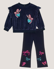 Mon Cheri Embellished Frill Jumper & Leggings , Blue (NAVY), large